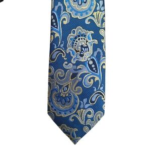 Silk Blue Tie with Gold Paisley